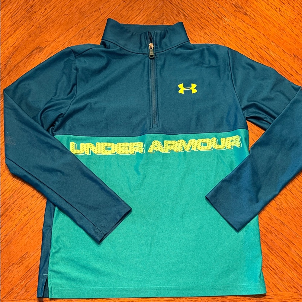 Under Armour Teal & darker Teal Quarter-Zip Pullover with Neon Logo